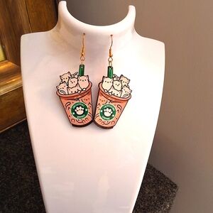 💥SALE💥NEW Catppuccino Coffe Lighweight Wooden Dangle Earrings